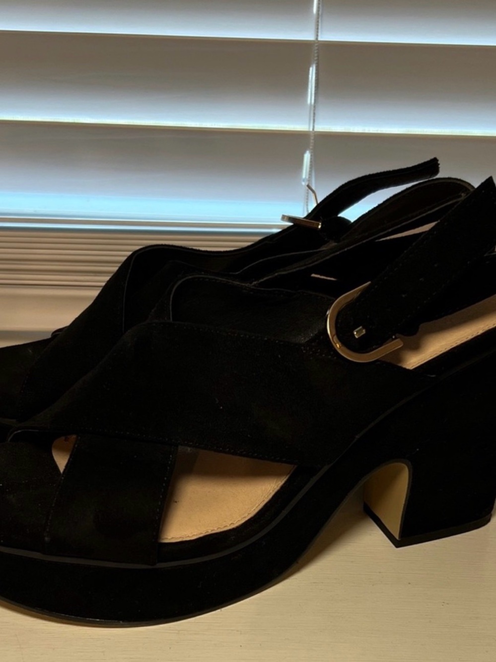Black Suede Slingback Block Heel Sandals